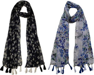 RIDDLE NEEDLE Floral Print Chiffon Women Scarf, Stole, Fancy Scarf