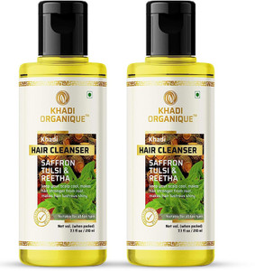 khadi ORGANIQUE Saffron Tulsi Reetha Hair Cleanser / Shampoo for Control Hair Loss