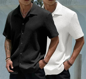 COMBRAIDED Men Solid Casual Black, White Shirt