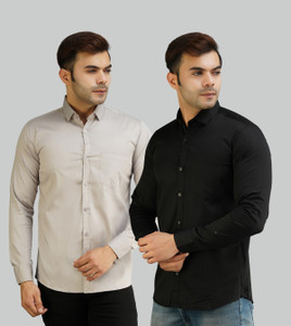youth first Men Solid Casual Black, Grey Shirt