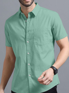 VTEXX Men Solid Casual Light Green Shirt