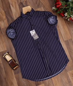 VG BROTHER Men Striped Casual Blue Shirt