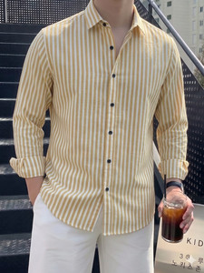 METRONAUT Men Striped Casual Yellow Shirt