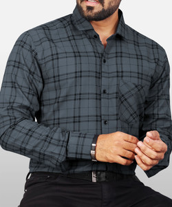 PANKHIL Men Checkered Formal Grey Shirt
