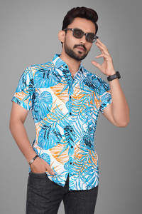 Voroxy Men Printed Casual Blue Shirt