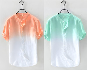 CHENECLOTH Men Color Block Casual Orange, Green Shirt