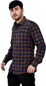sp enterprise Men Checkered Casual Brown, Blue Shirt
