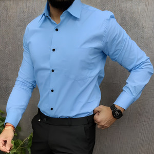 Durva Enterprise Men Solid Casual Blue Shirt