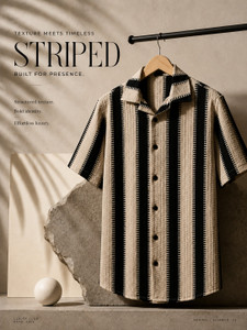 GOSSE Men Striped Casual Black, Beige Shirt