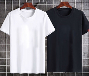 F N D Solid Men Round Neck White, Black T-Shirt