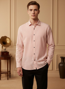 TIGERSNAKE Men Striped Casual Red, White Shirt