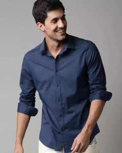 FUBAR Men Solid Casual Blue Shirt