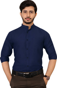 Lowerline Men Solid Casual Dark Blue Shirt