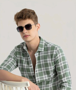 FUBAR Men Checkered Casual Light Green Shirt