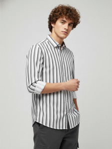 FUBAR Men Striped Casual Grey Shirt