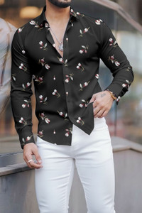 COMBRAIDED Men Striped Casual Black Shirt