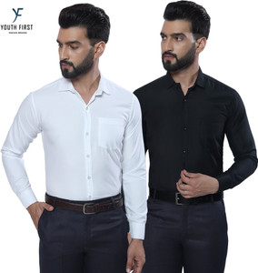 youth first Men Solid Formal Black, White Shirt