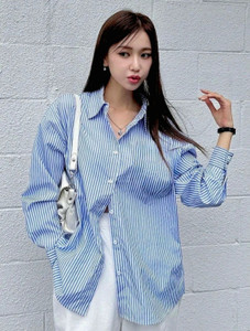 EVERSOFT FLOW Women Striped Casual Blue Shirt