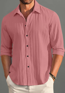 Lyphy Men Self Design Casual Pink Shirt