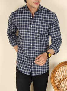 Valveera Men Checkered Casual Blue Shirt