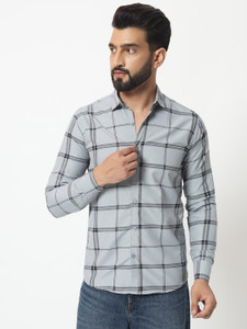 youth first Men Checkered Casual Grey Shirt