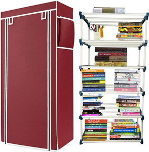 QUARCK 5Tiers Book Shelf Plastic Rack With Cover Wardrobe Portable Multipurpose Folding Plastic Open Book Shelf