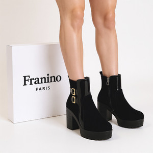 Franino Paris Women's Round Toe Ankle Boots Buckle Zipper Chunky Block Heel Boots for Women Boots For Women