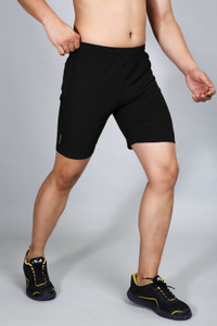 Ethan Solid Men Black Sports Shorts
