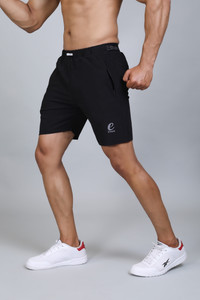 Ethan Solid Men Black Sports Shorts