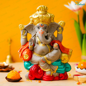 B S NATURAL Eco-Friendly Ganesha Statue Mitti Ganpati With Roli Chawal And Marigold Seed Decorative Showpiece  -  23 cm