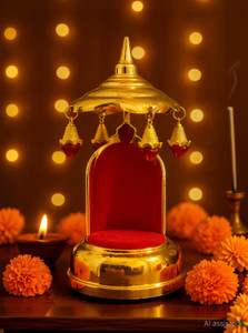 SVGG DECORS Decorative Golden Singhasan with Chhatra Umbrella for God Idol Pooja Mandir Decorative Showpiece  -  15.2 cm