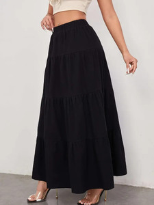 MERRICK Solid Women Regular Black Skirt