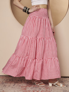 ZWERLON Checkered Women Flared Pink Skirt