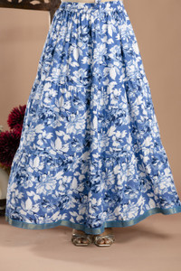 Neepy Printed Women Tiered Light Blue Skirt