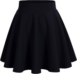 CuisineX Solid, Self Design Women Flared Black Skirt