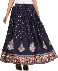 AARMAD Printed Women Flared Blue Skirt