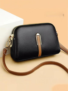 VENITY Black Sling Bag The LuxeGrain Adjustable Sling - Premium PU Leather with Dual Zipper Compartment