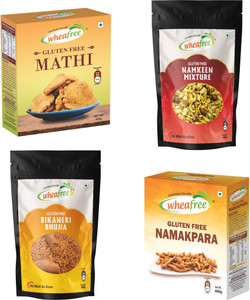 wheafree Gluten Free Namakpara (400g), Mathi (300g), Namkeen Mixture (400g) and Bikaneri Bhujia (400g) Combo Pack