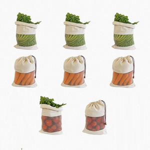 Kottify 100% Cotton Vegetable Sabji Kitchen Freez Storage Pouch for Washable Grocery Bag Cotton Storage Pouch