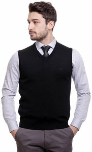 Jubination Solid V Neck Casual Men Reversible Blue Sweater