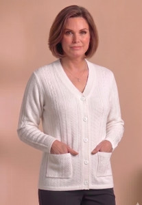 S.L. Madhok Self Design V Neck Casual Women White Sweater