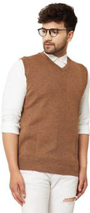 Shunit creation Solid V Neck Casual Men Brown Sweater