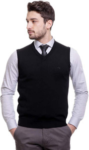 A N Enterprises Solid V Neck Formal Men Black Sweater