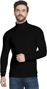 Trendolo Solid Men High Neck Black T-Shirt