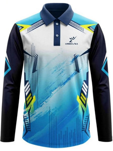 lookswala Printed Men Polo Neck Blue T-Shirt