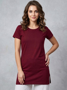 VERO AMORE Solid Women Round Neck Maroon T-Shirt