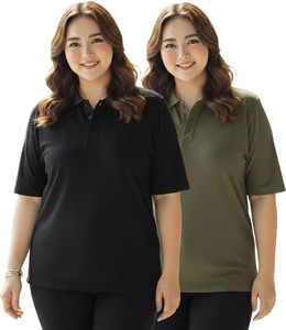 MYO Solid Women Polo Neck Multicolor T-Shirt