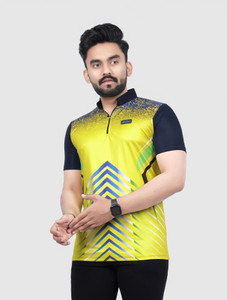 HouseOfCommon Printed Men Mandarin Collar Yellow T-Shirt