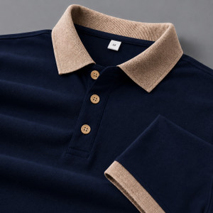 Elivaro Navy Blue Polo Neck T-Shirt - Image 6