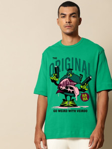 Veirdo Graphic Print, Typography Men Round Neck Light Green T-Shirt